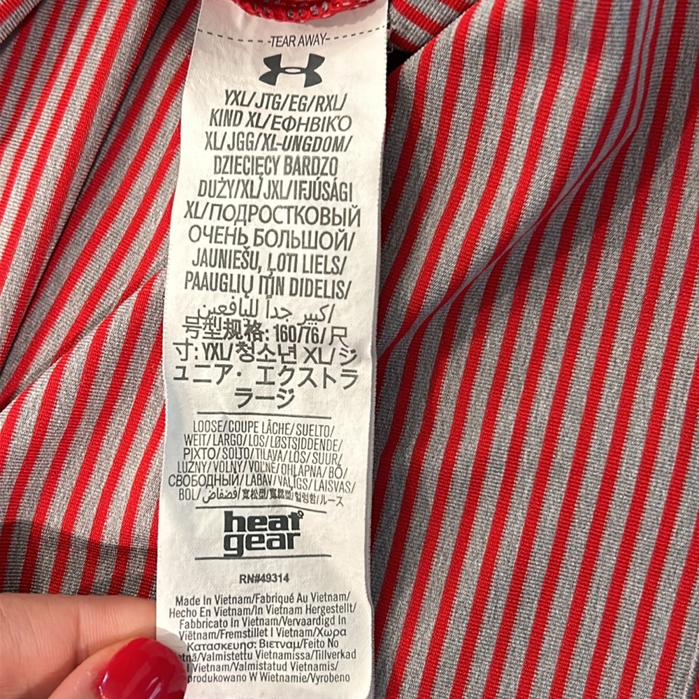 Under Armour Boys Ballantyne Country Club Performance Polo YXL Red Grey Stripe - Picture 6 of 7